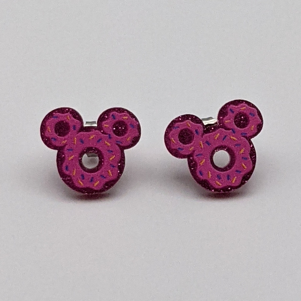 Mickey Mouse pink glitter donut stud earrings - Picture 2 of 6
